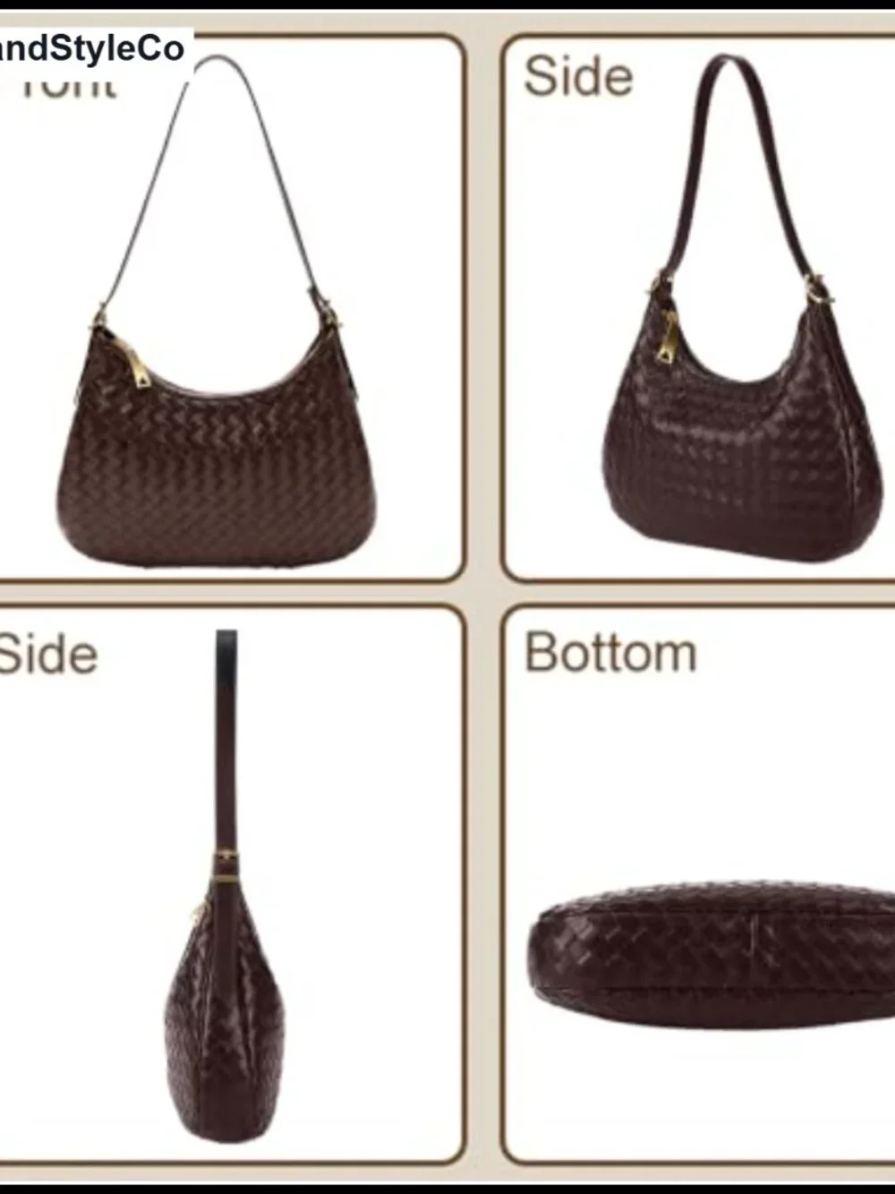 Women's Woven Leather Crossbody Hobo Shoulder Bag with Zipper Adjustable Strap